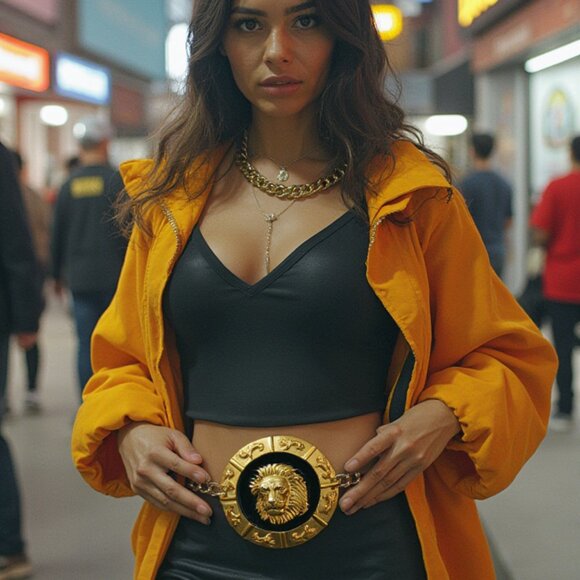New Women Gold Metal Chain Link Belt Lion Head Medallion Buckle Plus Size XL XXL main image 8
